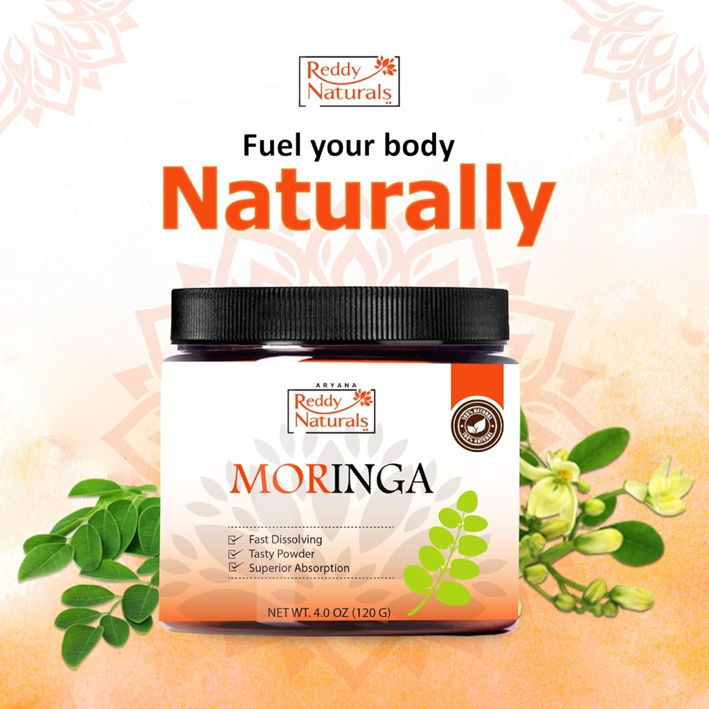 Reddy Naturals Aryana Moringa Powder - Organic Moringa Leaf Extract Superfood Powder – Great-Tasting, Fast-Dissolving Moringa – 4.2 oz (120 g) 3