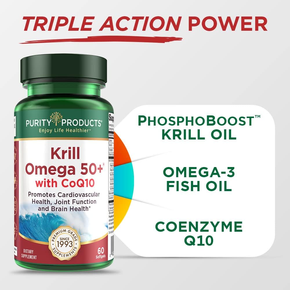 Purity Products Bundle - Krill Omega 50+ with CoQ10 + B-12 Energy Melt - Krill Omega 50+ with CoQ10 (Krill Oil, Fish Oil, CoQ10, Vitamin D) B-12 Berry Melt (Methylcobalamin B12 + B6 + D3 + More) 6