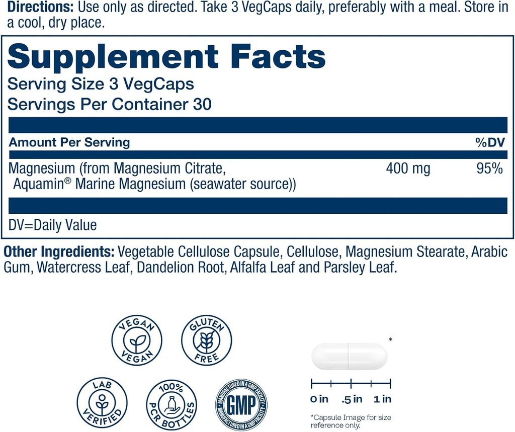 SOLARAY Magnesium Citrate 400mg - Magnesium Supplement - Bone Health, Muscle, Relaxation and Heart Health Support - Enhanced Absorption, Vegan, Gluten Free, 60-Day Guarantee, 30 Servings, 90 VegCaps 3