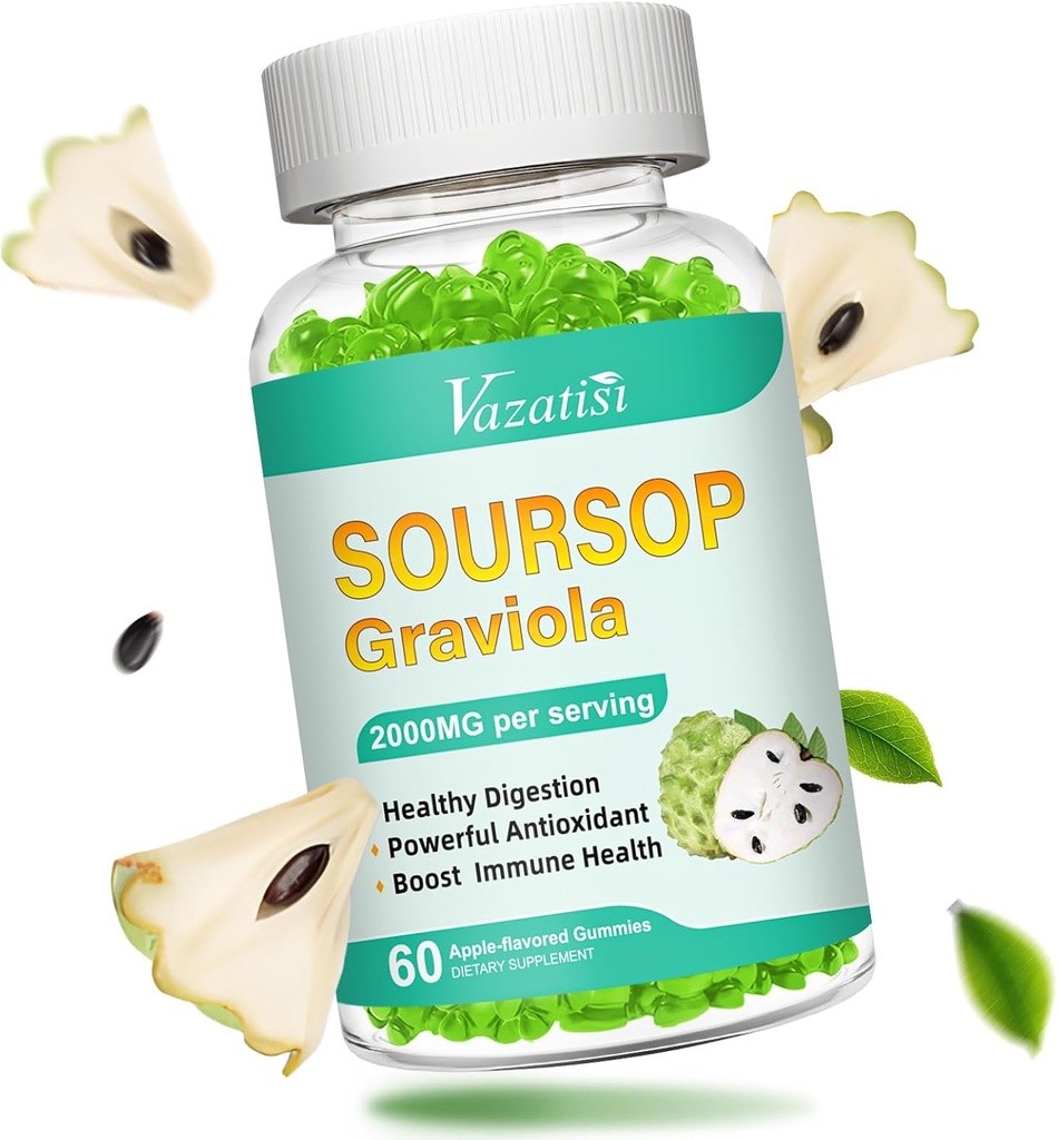 Soursop Graviola Gummeis, Organic Soursop Leaves and Fruit Extract for Cell Support & Regeneration, Immune Boost, Digestive Aid, Sugar Free/Vegan, 60 Count 2