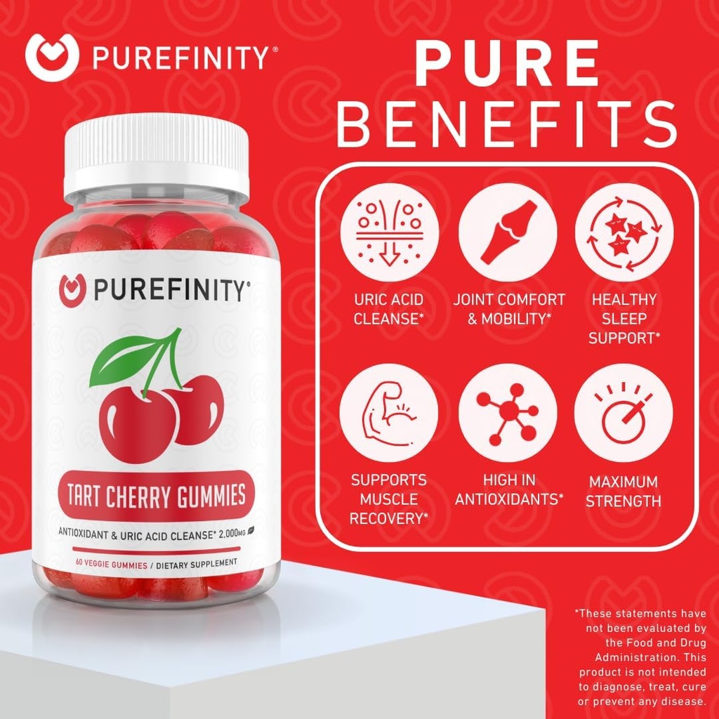 PUREFINITY Tart Cherry Extract & Turmeric Ginger Gummies - Your Uric Acid Flush & Cleanse Bundle 4