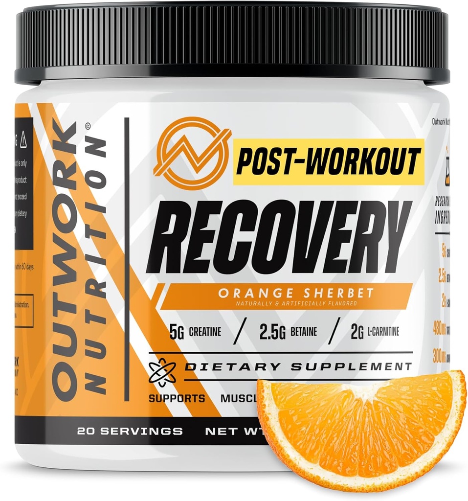 Outwork Nutrition Post Workout Recovery Powder - Creatine Monohydrate, KSM-66 Ashwagandha & Tart Cherry - Speeds Recovery, Eases Soreness - Creatine Powder for Men & Women, Orange Sherbet, 230 Gr 2