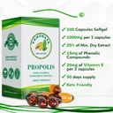 Propolis Health Propolis Capsules 1000mg-Daily with Vitamin E Per dose - Pure Brazilian Green Propolis Extract - Immune Booster 50 Days Supply -100 Capsules 6