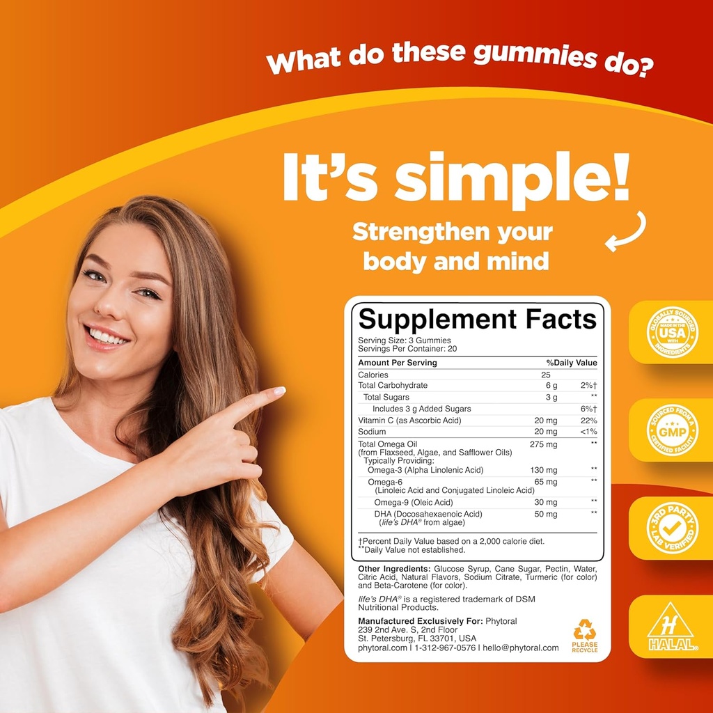 DHA Omega 3 Gummies for Adults - Delicious Chia Seed for Brain Omega 3 6 9 Supplement for Inflammation, Energy & Insulin - Vegetarian Essential Fatty Acid Supplements for Immune Support - 60 Chews 4