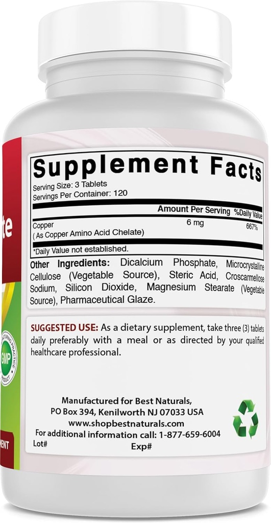 Best Naturals Copper Chelate 6 mg per Serving- 360 Tablets 4
