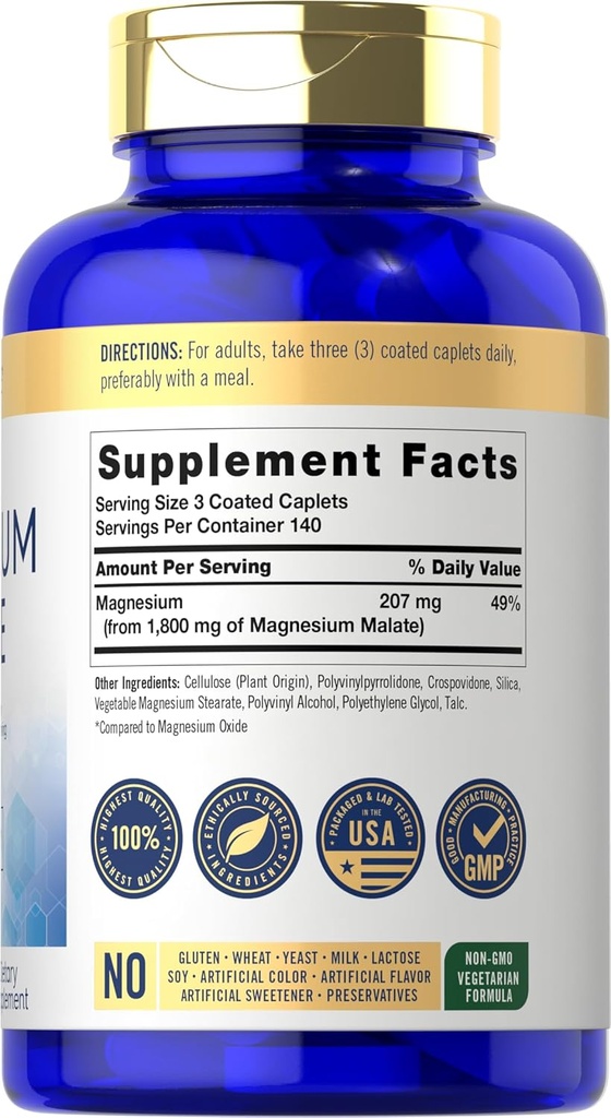 Carlyle Magnesium Malate | 1800mg | 420 Coated Caplets | Vegetarian, Non-GMO, Gluten Free Supplement 3