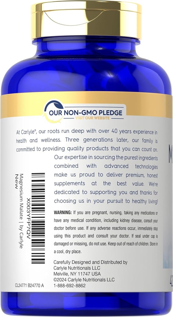 Carlyle Magnesium Malate | 1800mg | 420 Coated Caplets | Vegetarian, Non-GMO, Gluten Free Supplement 4
