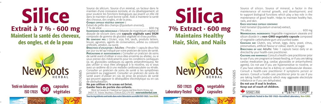 NEW ROOTS HERBAL Silica 7% Extract 600Mg, 90 CT 6