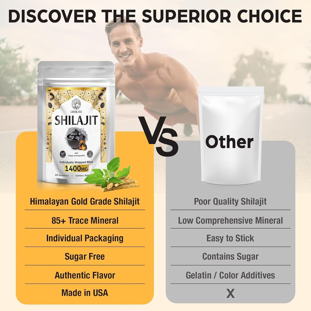 1400 MG Shilajit Gummies, Shilajit Pure Himalayan Organic Gummies with Ashwagandha, Himalayan shilajit for Men, 85+ Trace Minerals & Fulvic Acid, Individually Wrapped, Sugar-Free, 60 Counts 6