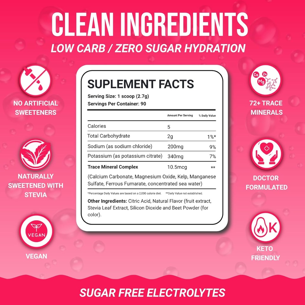 Dr. Price’s Electrolyte Mix | Sugar-Free Hydration Powder with 72+ Trace Minerals | No Sugar, Fast-Dissolving Electrolytes Powder Packets | Raspberry, 90 Servings 6
