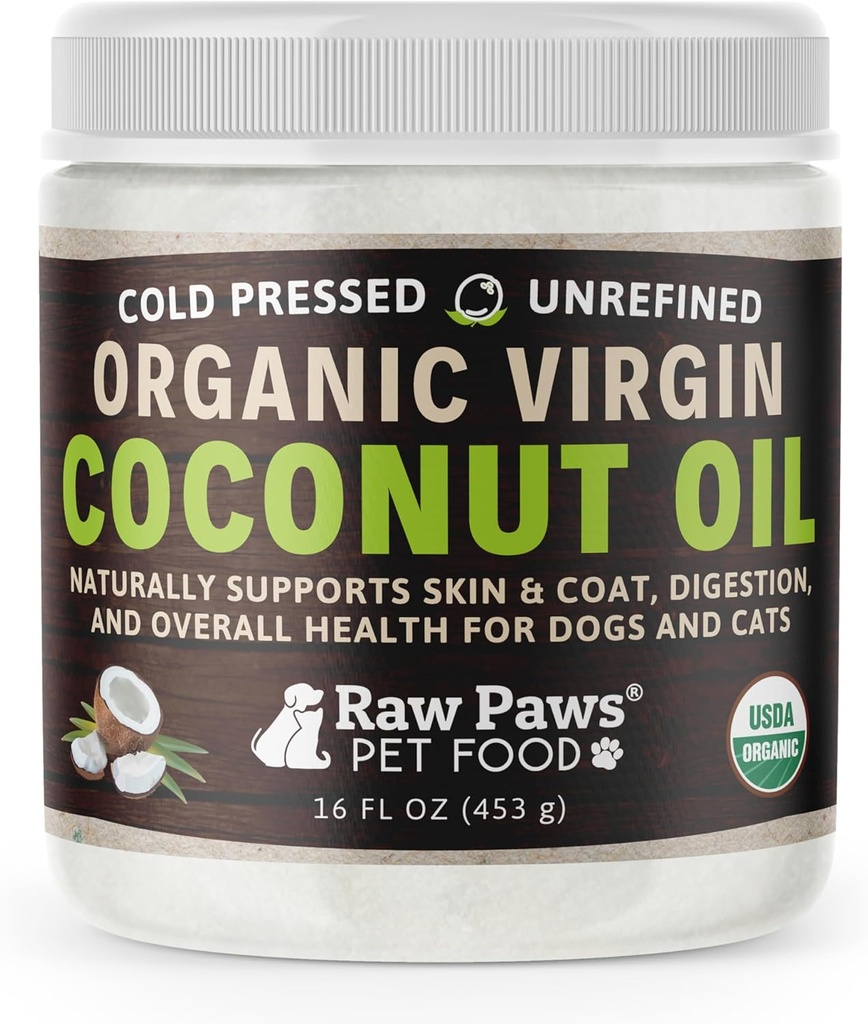 Raw Paws Organic Virgin Coconut Oil for Dogs & Cats, 16-oz - Supports Immune System, Digestion, Oral Health, Thyroid - All Natural Allergy Relief for Dogs - Hairball Relief 2