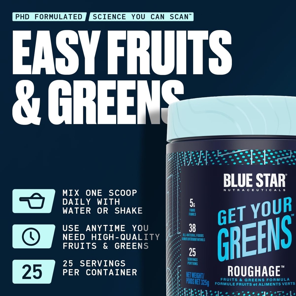 Blue Star Nutraceuticals ROUGHAGE - 38 Fruits & Greens Superfood Powder | No Artificial Flavors or sweeteners | Amazing Taste (Pineapple Coconut) 4