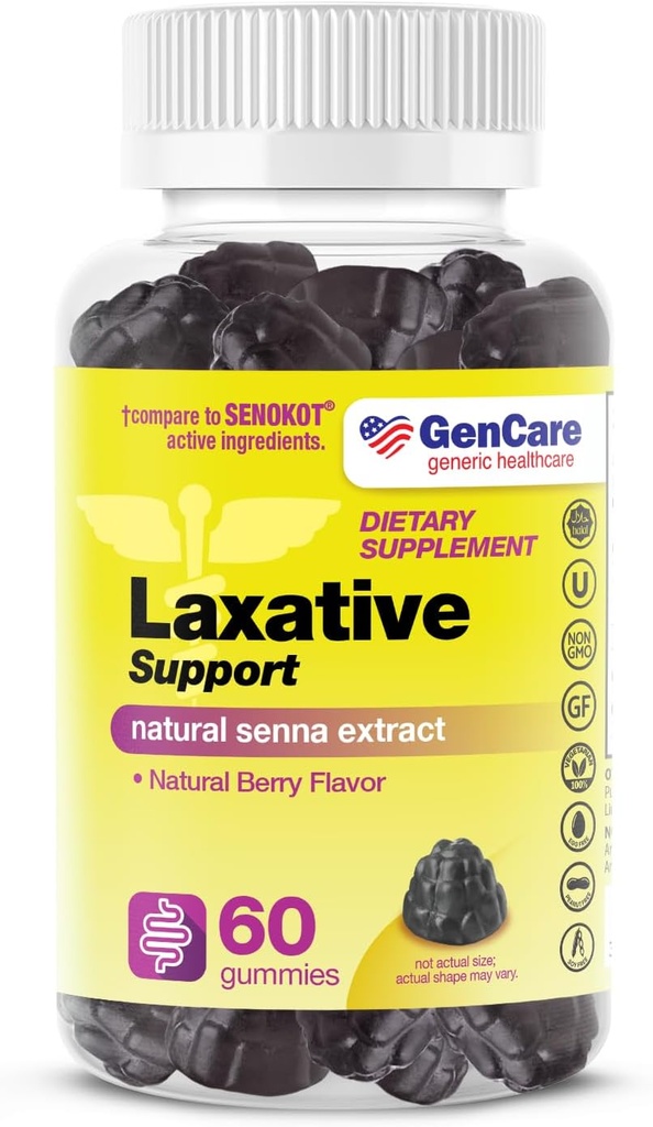 GenCare - Laxative Support Gummies with Natural Senna Extract (60 Gummies) - Gentle Overnight Relief of Occasional Constipation for Adults and Children 6 and Older - Non GMO Vegetable Laxative 2