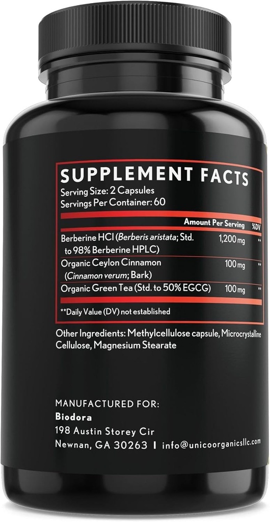Berberine Advanced Plus with 1200mg Berberine - 100mg Ceylon Cinnamon and 100mg Green Tea Extract - 1400mg Per Dose -120 Capsules - 60 Day Supply - Supports Immune and Cardiovascular 3