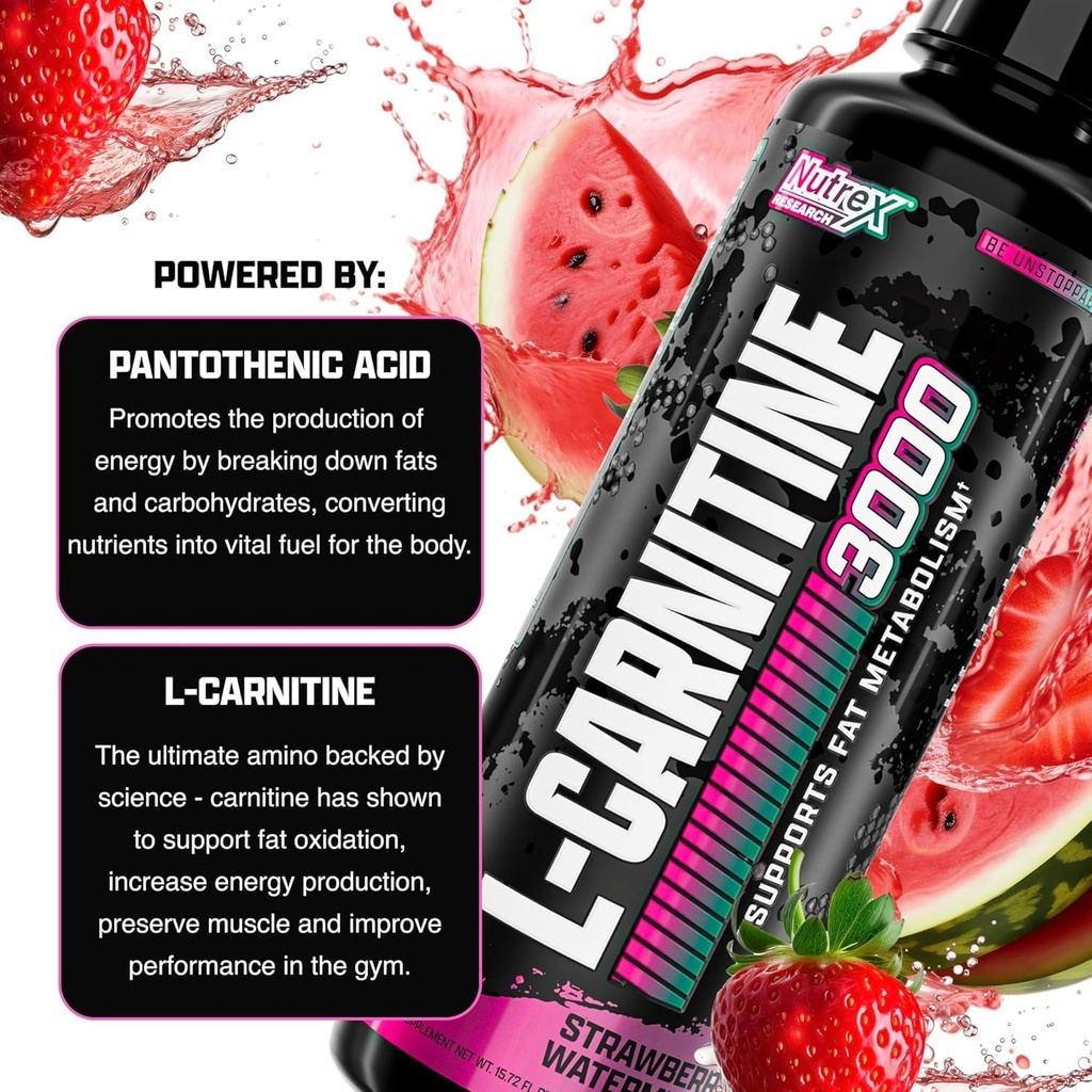 Nutrex Research Liquid Carnitine 3000 | (Strawberry Watermelon) | Premium L Carnitine Liquid, Stimulant Free 31 Servings 6