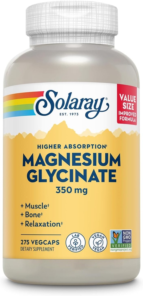 SOLARAY Magnesium Glycinate Capsules, Chelated Magnesium Bisglycinate w/BioPerine, Higher Absorption Magnesium Supplement - Bones, Muscles, Heart Support, Vegan, 68 Servings, 275 VegCaps 2