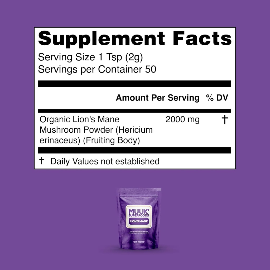 MUUK' SUPERFOODS Organic Lion's Mane Mushroom Powder 5