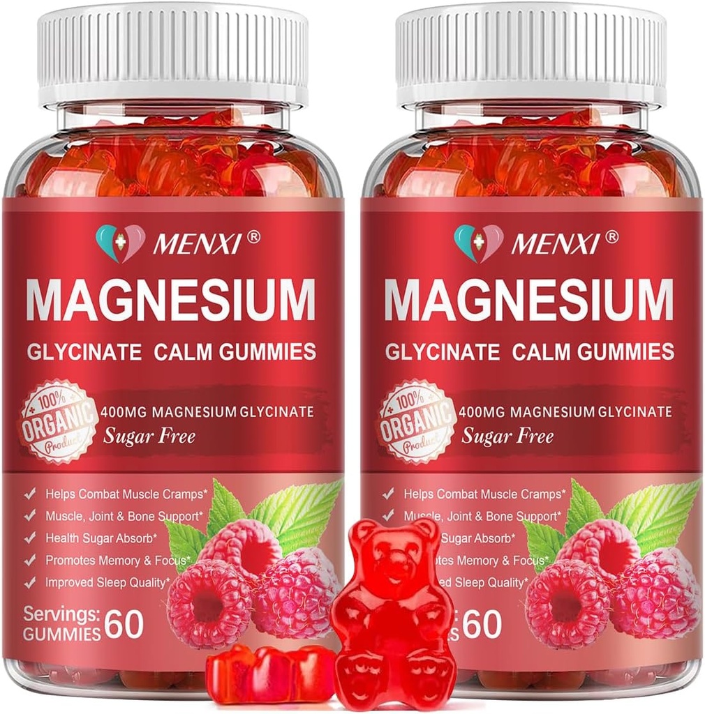 Magnesium Gummies 600mg per Serving-Magnesium Glycinate 400mg and Magnesium Malate 200mg,Sugar Free Magnesium Potassium Supplement for Calm Mood, Muscle, Bone & Energy Support,120 Raspberry Gummies 2