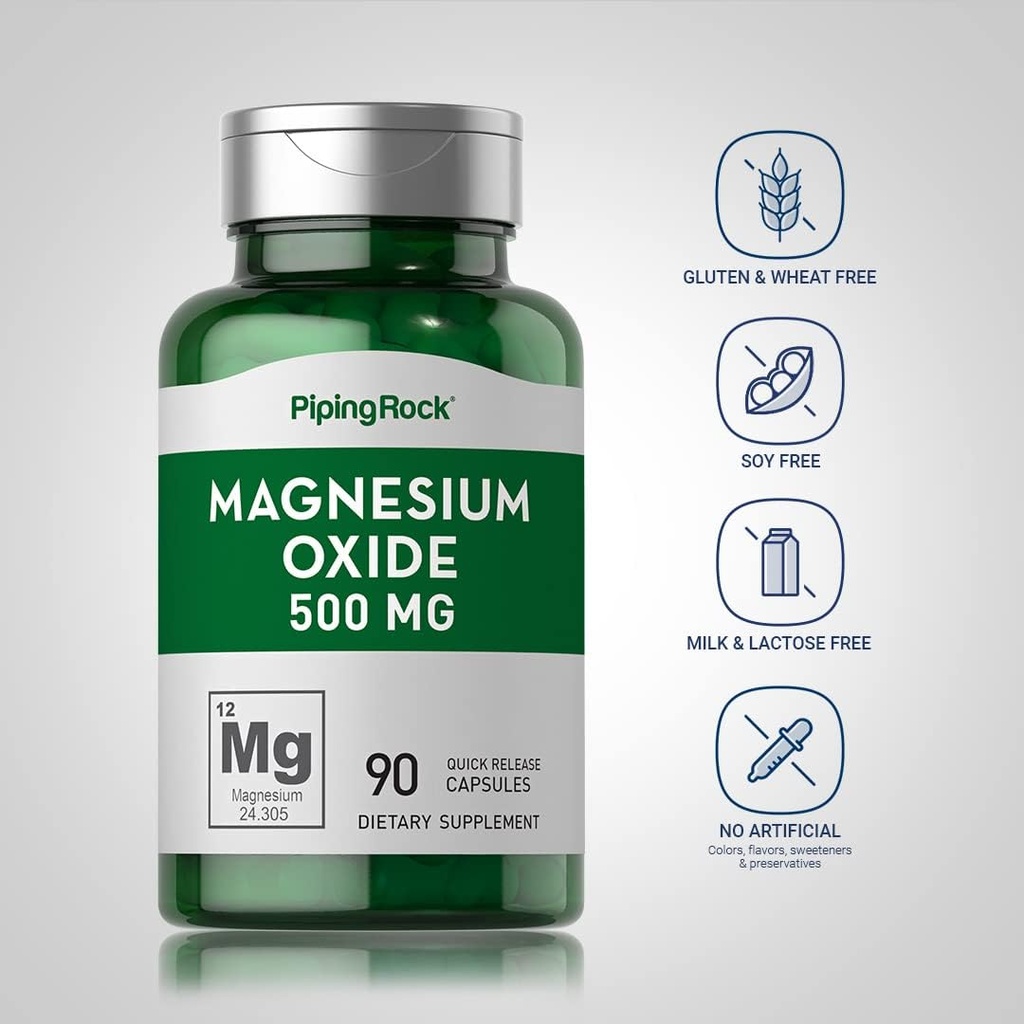 Piping Rock Magnesium Oxide 500mg Capsules | 90 Count | Non-GMO, Gluten Free Supplement 4