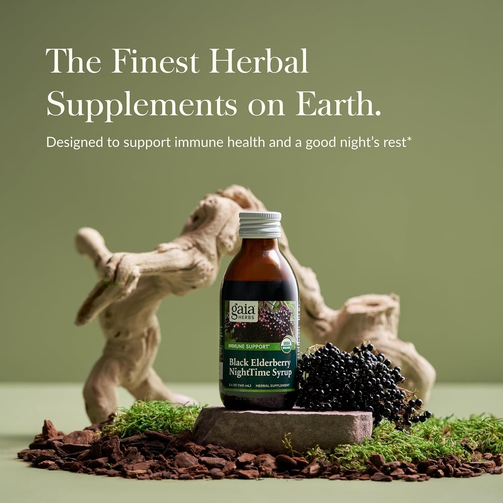 Gaia Herbs Black Elderberry, NightTime Syrup - Immune Support Supplement - With Organic Black Elderberries, California Poppy & Lemon Balm for Restful Sleep & Immune Defense - 5.4 Fl Oz (32-Day Supply) 3