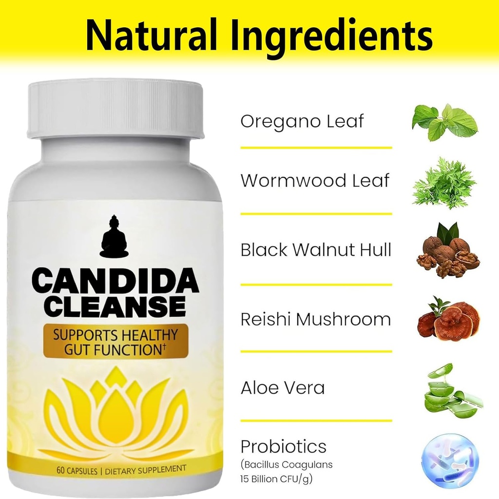 CandiFresh Candida Cleanse - Gut & Colon Support, Natural Herbal Formula, Include Oregano Leaf, Wormwood, Black Walnut, Caprylic Acid-1, 60 Capsules (2) 4