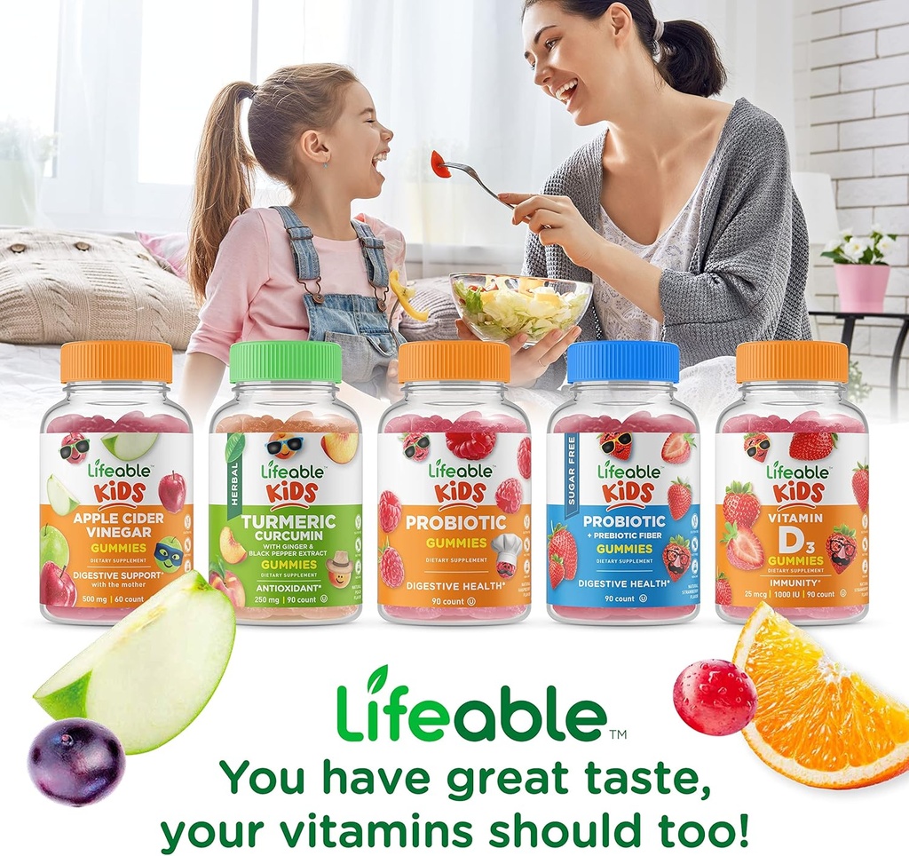 Lifeable Prebiotic Fiber Kids + Phosphatidylserine (PS) Kids, Gummies Bundle - Great Tasting, Vitamin Supplement, Gluten Free, GMO Free, Chewable Gummy 6