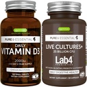 Daily Vitamin D3 + Live Cultures+ Lab4 Probiotics Bundle, 365 2000iu Vitamin D3 Tablets + 25 Billion CFU Lactobacillus Acidophilus & Bifidobacterium with Non-Bloating Prebiotic, by Igennus 2