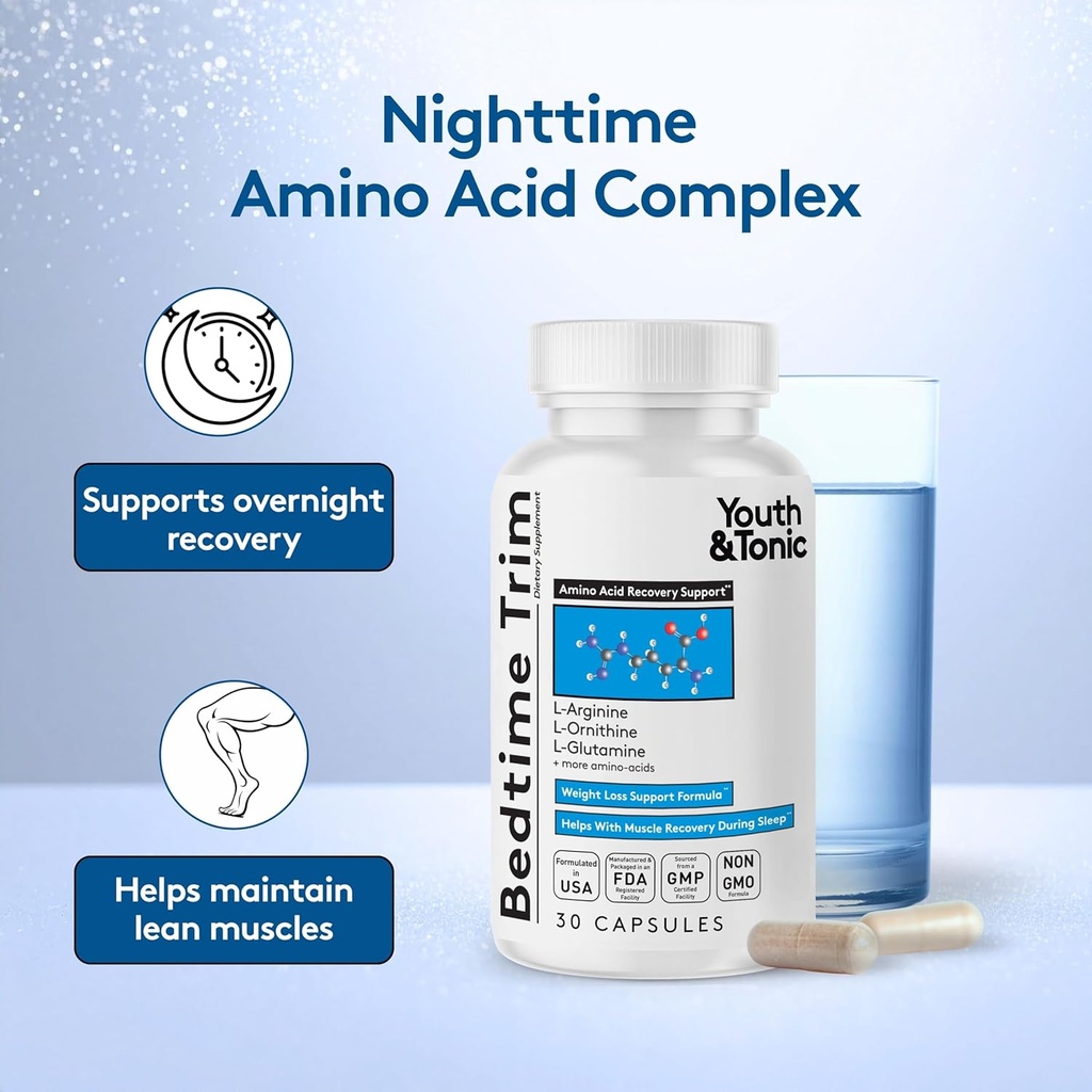 Youth & Tonic PM Bedtime Trim Amino Acids Supplement Pills for Men and Women | 30 Capsules to Support Metabolism and Defined Lean Muscles During Night Time 3