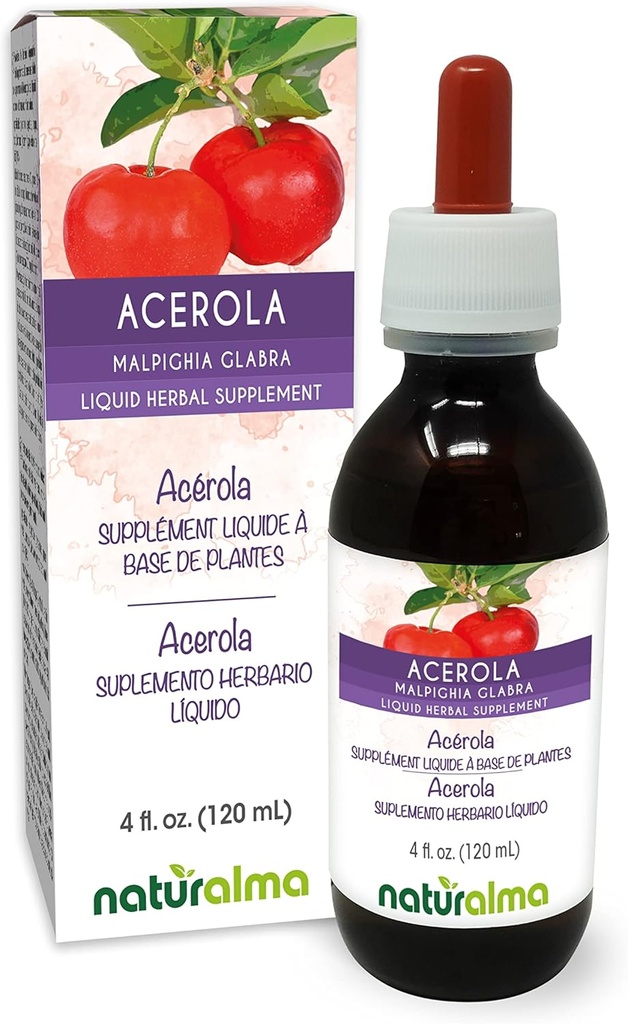Naturalma Acerola (Malpighia glabra) Fruit Alcohol-Free Tincture - Rich in Vitamin C - 4 fl oz Liquid Extract in Drops - Herbal Supplement - Vegan 2