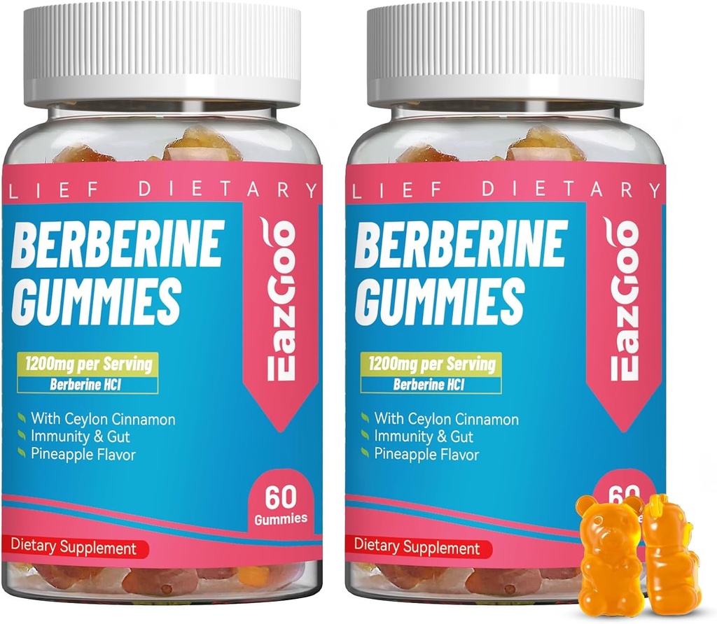 2 Pack Berberine Gummies -1200mg Berberine Supplement with Ceylon Cinnamon for Metabolism and Energy Support, Vegan Gelatin-Free-120 Count 2