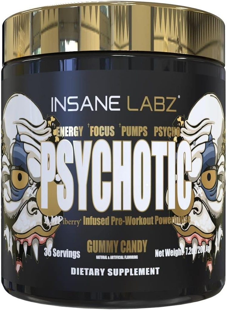 Insane Labz Psychotic Gold, High Stimulant Pre Workout Powder, Extreme Lasting Energy, Pumps and Endurance with Beta Alanine, DMAE Bitartrate, NO Booster (60 Servings, Grape) 5