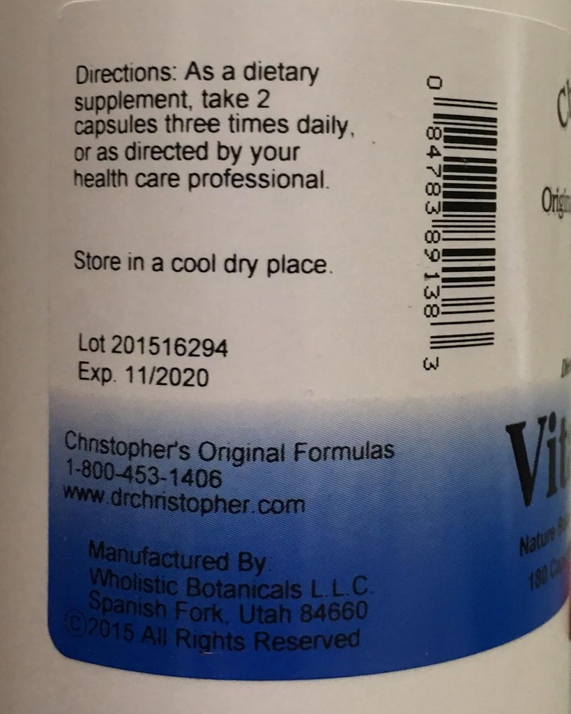 Christopher's Original Formulas Vitalerbs, Nutrient-Rich Herbal Supplement, 180 Veg Caps 3