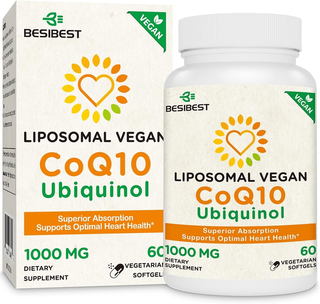 1000mg Liposomal CoQ10 Ubiquinol, 60 Vegan Softgels, High Absorption Ubiquinol CoQ10 Supplement, Active Antioxidant Form of Coenzyme Q10 for Heart Health & Energy Production 2