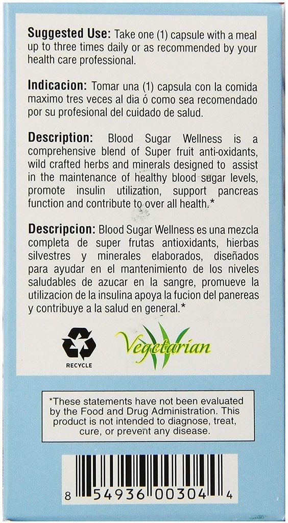 Bio Nutrition - Blood Sugar Wellness - 60 Vegetarian Capsules 3