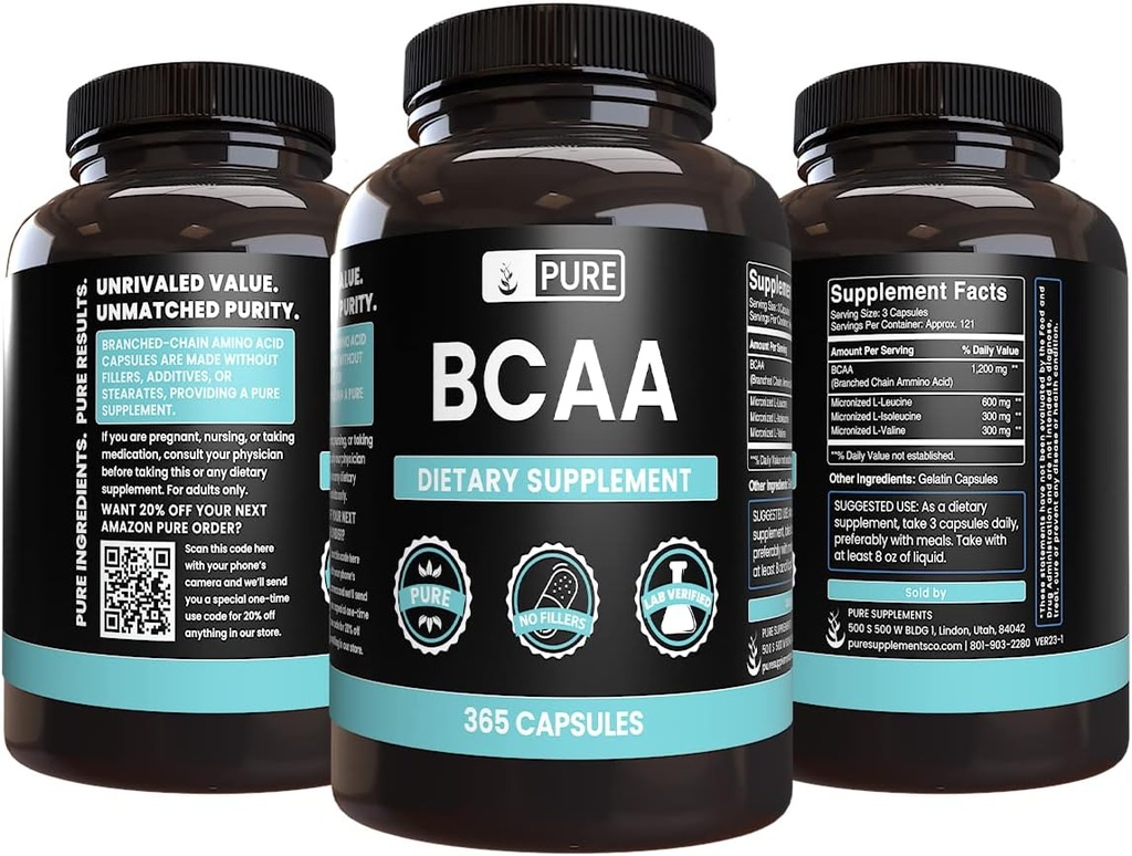 Pure Original Ingredients BCAA (365 Capsules) No Magnesium Or Rice Fillers, Always Pure, Lab Verified 5