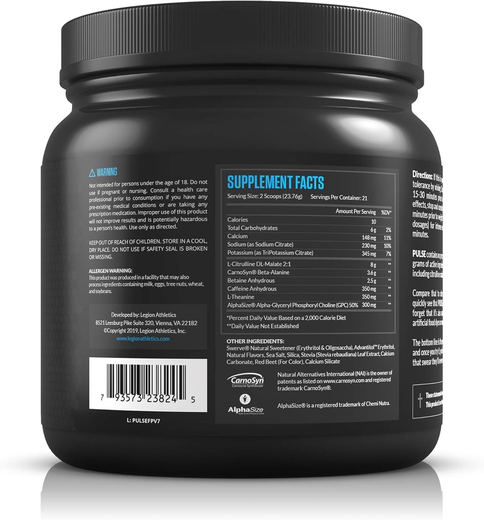LEGION Athletics Pulse Pre-Workout Supplement - Smooth Energy Rush 3