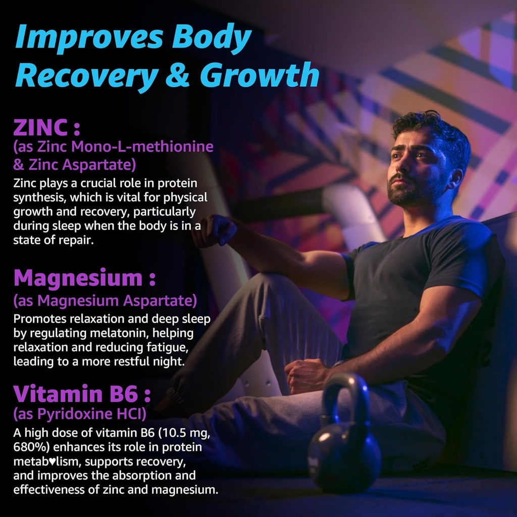 Zinc and Magnesium Supplement, Zinc Magnesium Aspartate Post Workout Gummies for Men Women, with Vitamin B6, B12, D3, Turmeric for Nighttime Recovery, Reduce Fatigue, Boost Immunity & Sleep, 60 Count 4