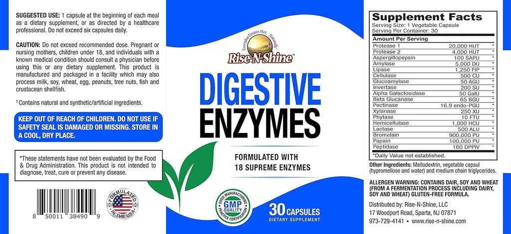 Rise-N-Shine Digestive Enzymes with Probiotics, Bromelain, Lipase, Papain, Lactase & More - Gut Health Supplement for Women & Men - 30 Capsules 4
