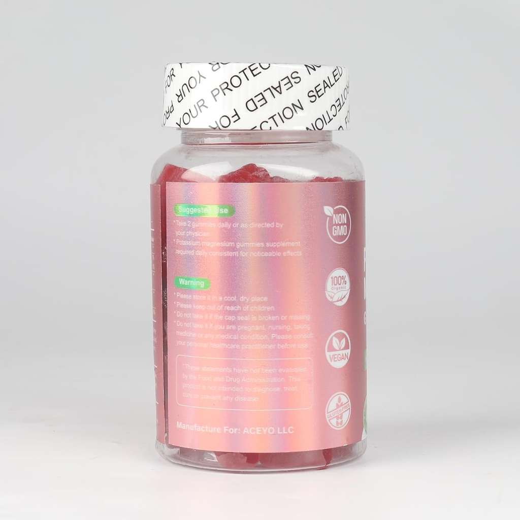 Potassium Magnesium Gummies for Adult Kids High Absorption Leg Cramps & Muscle Health Immune Health Raspberry Magnesium Gummies Chewable Gummy Supplement Vegan Non-GMO 4