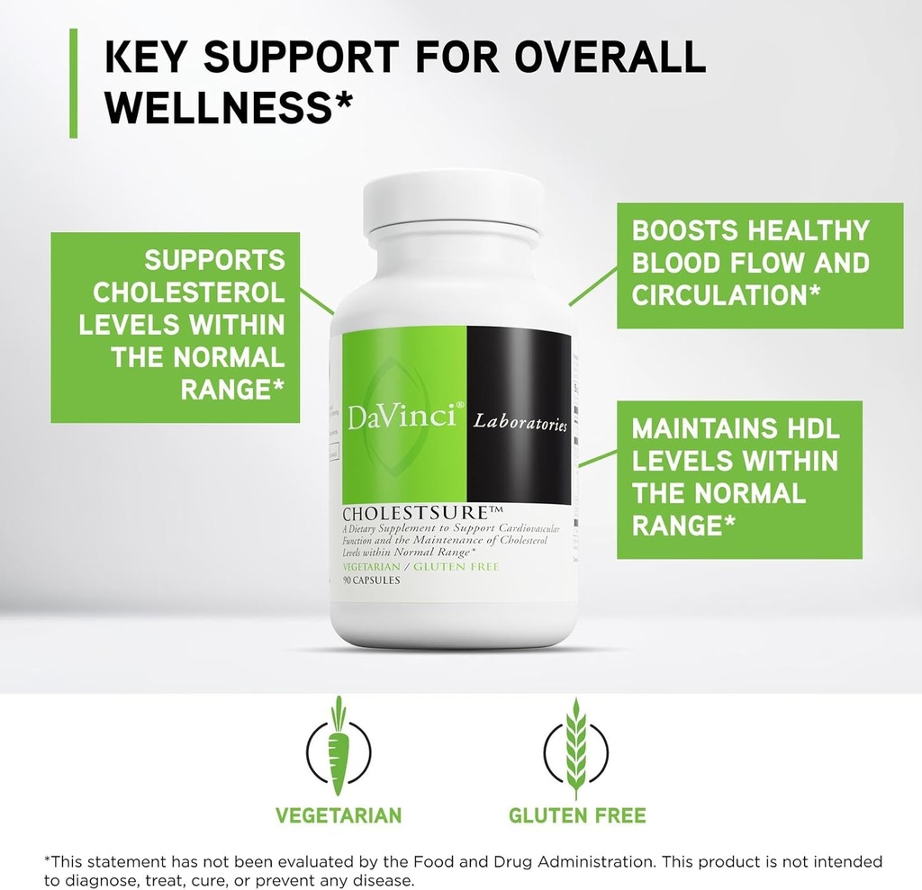 DAVINCI Labs CholestSure Supplement - Supports Cardiovascular Function - Helps Maintain Healthy Cholesterol Levels in a Normal Range - with CoQ10 - Gluten Free - 90 Vegetarian Capsules 4
