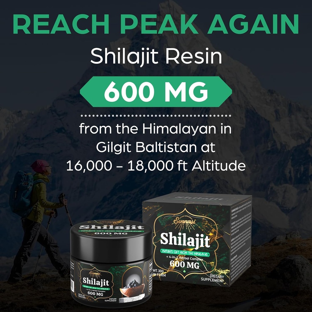 Sennasi 600 MG Shilajit Resin - Shilajit Supplement with Fulvic Acid & 85+ Trace Minerals for Energy, Immunity, Brain Power, 60 Grams 4