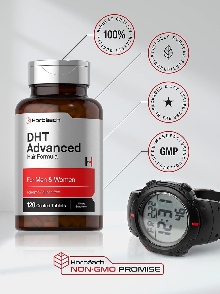 Horbäach DHT Advanced Hair Formula | 120 Tablets | Non-GMO and Gluten Free Hair Formula Blend with Saw Palmetto, Kudzu, and Fo-Ti 6