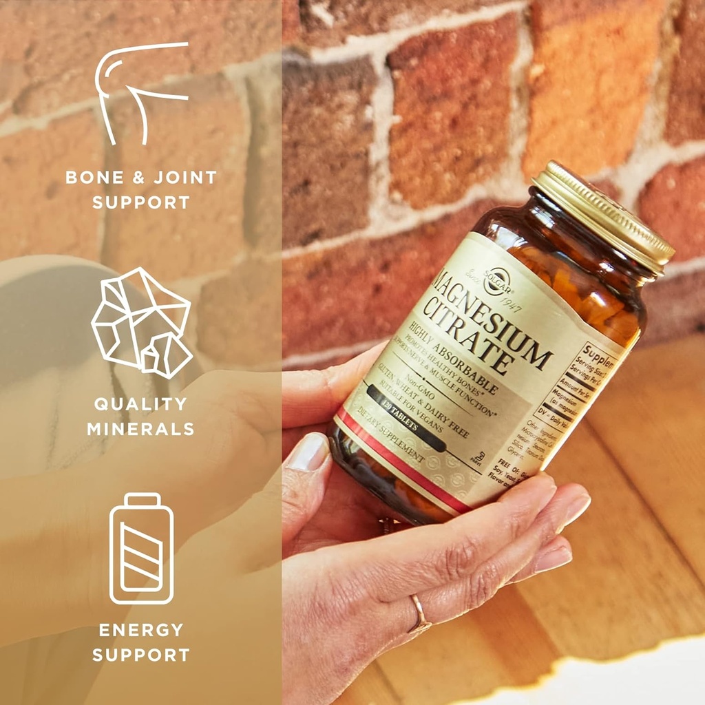 Solgar Magnesium Citrate - 120 Tablets - Supports Nerve & Muscle Function - Highly Absorbable - Non-GMO, Vegan, Gluten Free, Kosher - 60 Servings 5