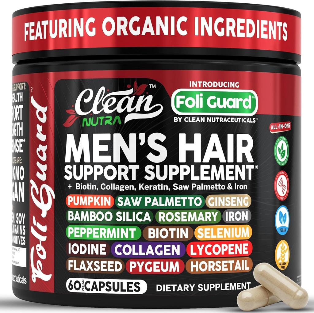 Hair Growth Supplement For Men | Biotin Hair Vitamins Collagen Pumpkin Seed Saw Palmetto Iron Ginseng Bamboo Silica Rosemary Peppermint Keratin Selenium Iodine Flaxseed Horsetail Vitamin A C D3 E B12 2