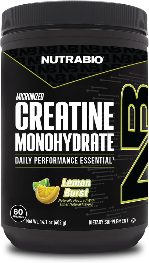 NutraBio Pure Micronized Creatine Monohydrate Powder Supplement, Lemon Burst, (300 g) - Supports Bulk Muscle Energy, Recovery, and Strength - HPLC Tested Creatine Powder Supplement for Men and Women 2