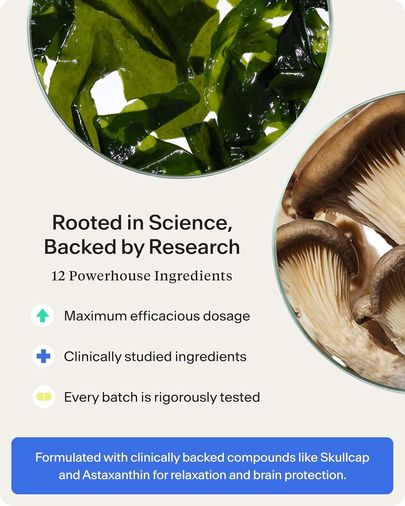 Stasis Nighttime - Calm and Sleep Capsules to Pair with Stimulant - Skullcap, Magnolia Bark, Magnesium for Sleep, and Astaxanthin Supplements for Relaxation and Mood Support - 25 Servings 5