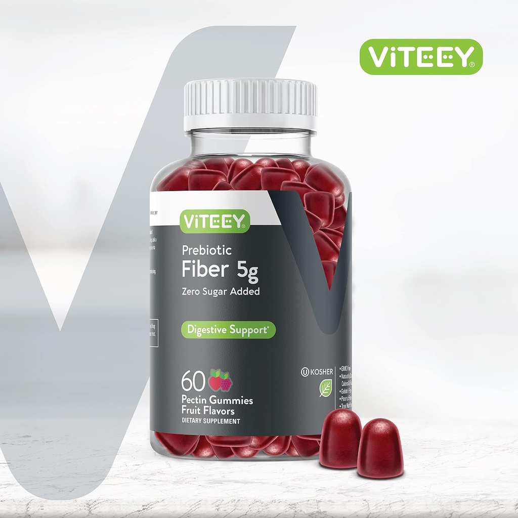 Viteey Prebiotic Fiber Gummies for Adults, 5g - Gut Health & Digestive Soluble Fiber Supplement Gummies - Zero Sugar Added, Vegan, Gluten-Free - 60 Count 3