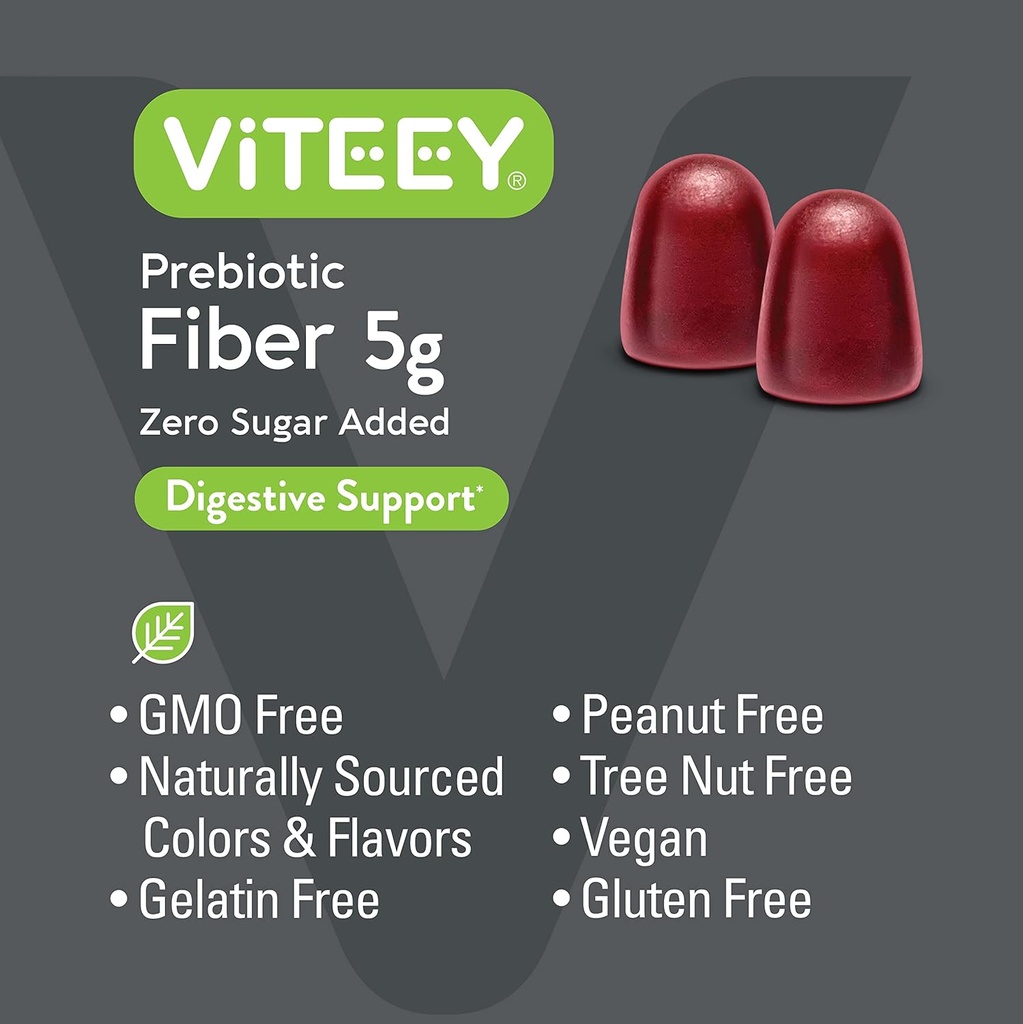 Viteey Prebiotic Fiber Gummies for Adults, 5g - Gut Health & Digestive Soluble Fiber Supplement Gummies - Zero Sugar Added, Vegan, Gluten-Free - 60 Count 6