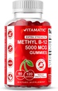Vitamatic Extra Strength Vitamin B12 5000 mcg (Methyl B12) Gummies - 120 Count - Energy Metabolism Support and Nervous System Health Support, Natural Cherry Flavored (1) 2