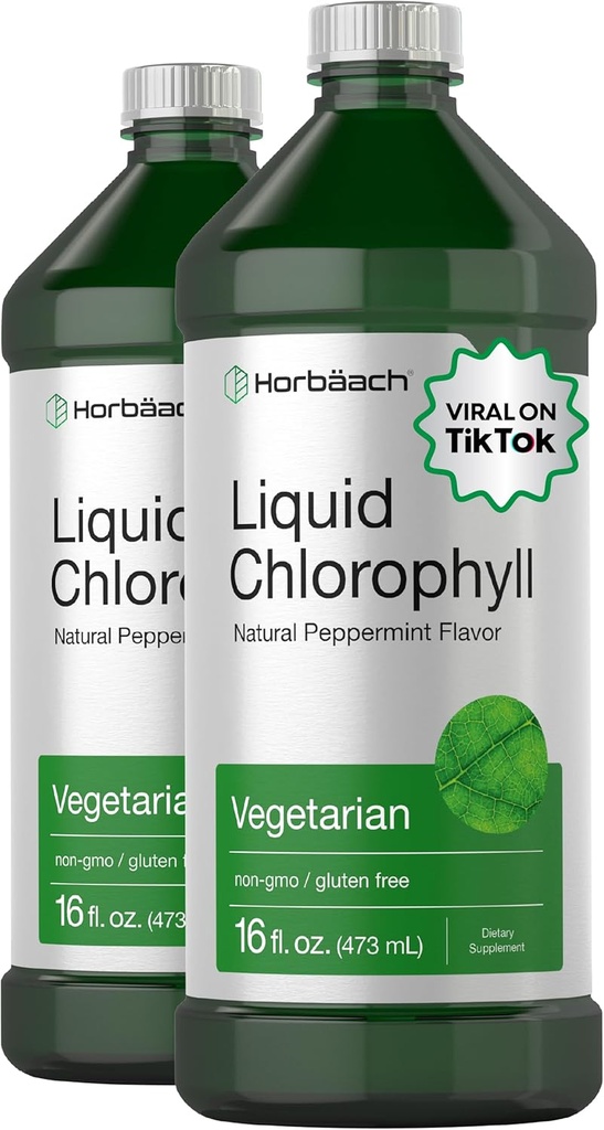 Horbäach Chlorophyll Liquid Drops | 100mg | 32 oz (2 x 16 oz Bottles) | Natural Peppermint Flavor | Vegetarian, Non-GMO, Gluten Free Supplement 2